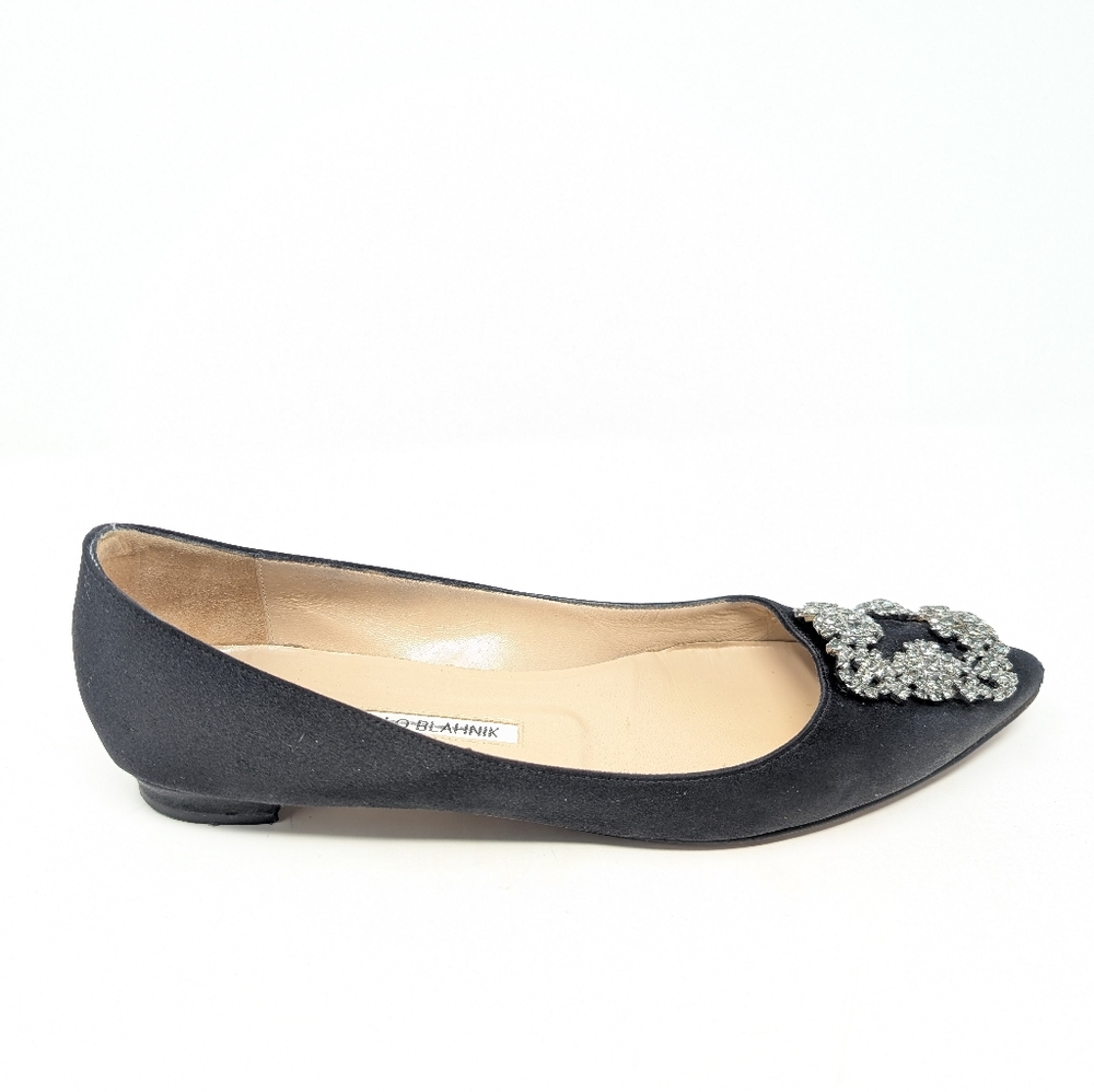 Manolo Blahnik Hangisi Satin Black Ballet Flats Size 39 Shoes - Picture 6 of 11
